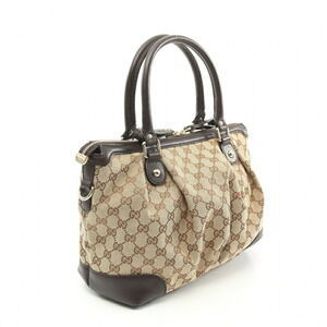 Gucci Handbag Black Beige Sukey GG Leather Canvas